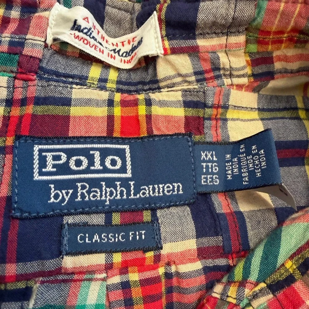 Vintage Polo Ralph Lauren Indian Madras Patchwork Button Down Shirt Mens 2XL Y2K